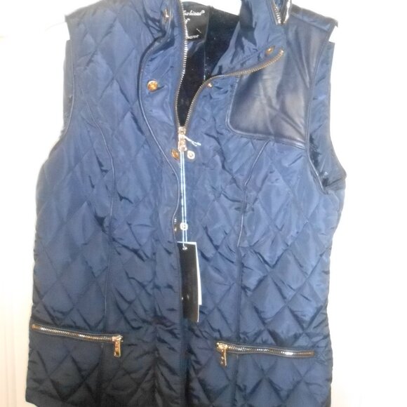 NEW GEORGE PALOMARES FASHIONS OF CALIF NAVY QUILTED VEST ZIPPER POCKETS HOODIE S - Picture 7 of 12